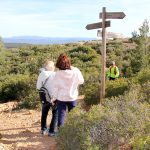 Randonneurs et panneaux signaletiques