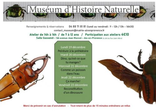 Programme ateliers pédagogiques du muséum d'histoire naturelle - vacances de noël